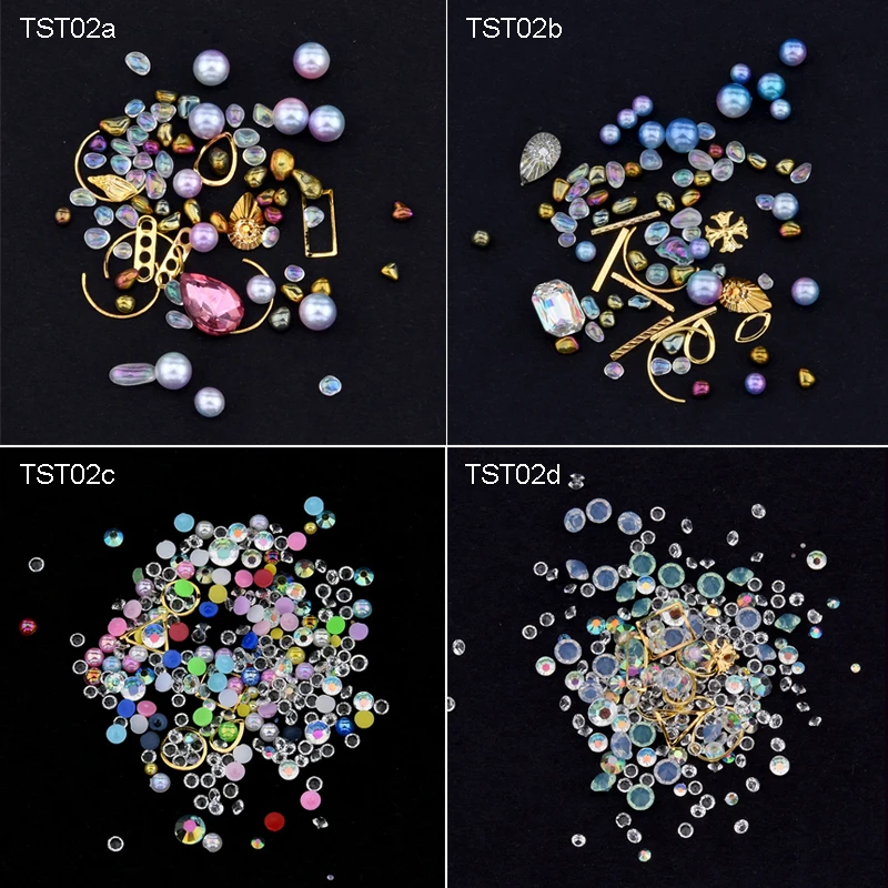 Металлические шпильки для ногтей, драгоценные камни, бусы, жемчуг русалки, Кристаллы Стразы для ногтей, для украшения ногтей, ракушечные камни, набор микс TST02