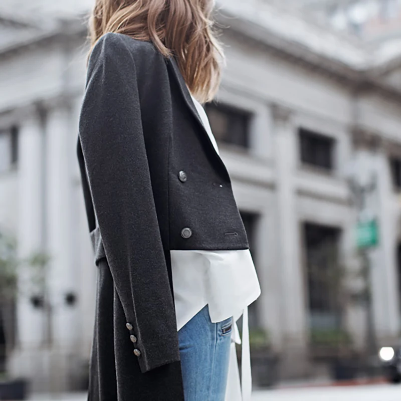 Lâche Femmes Boutonnage Longue Noir Printemps Irrégulière eam Revers Commune Double 2019 Fendue Veste Jg667 Manteau Black Nouveau Mode PwwqvBO4