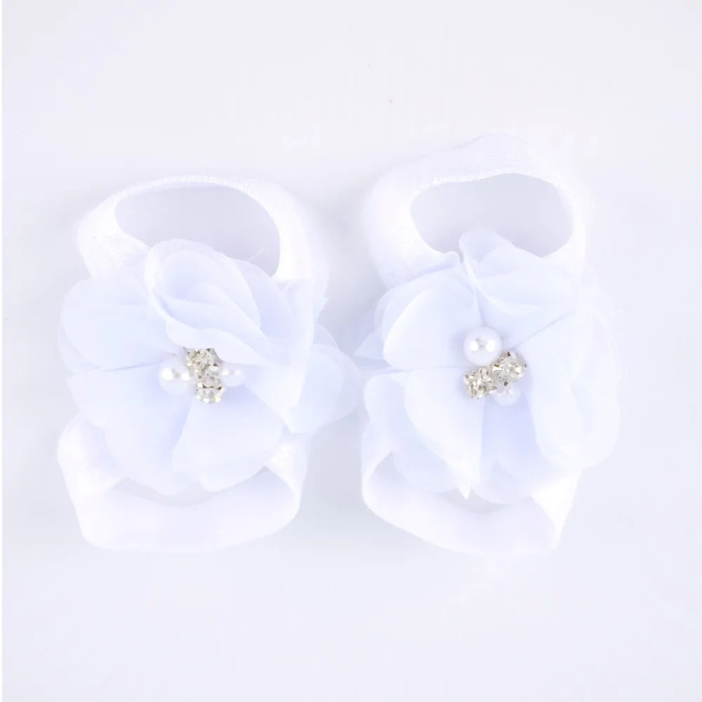 Baby Barefoot Sandals with Chiffon Flower Newborn Sandals Baptism Shoes Baby Girl Shoe Photo Props Birthday Shoes Newborn to 2T