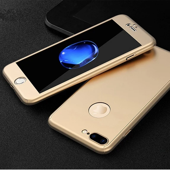 360 полный защитный чехол для iphone 6S 6 S Plus iphone SE 5S 5 S Чехол s 8plus Жесткий PC стеклянный чехол для iphone 7 8 Plus чехол для телефона s - Цвет: Золотой