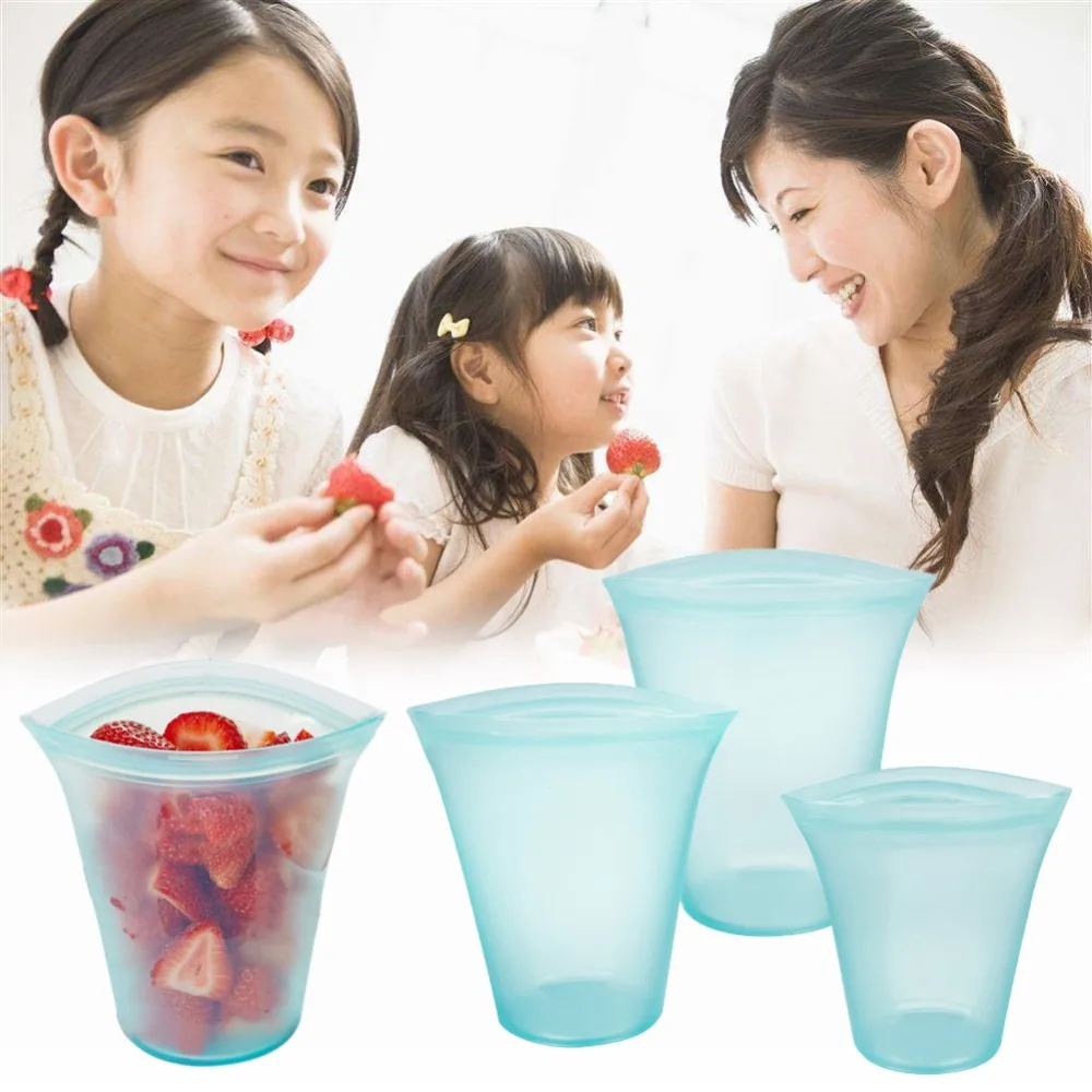 

3Pcs Silicone Food Storage Containers Zip Top Leakproof Fresh Bowl Reusable Stand Up Zips Shut Bag Fruit Vegetable Sealed Cup