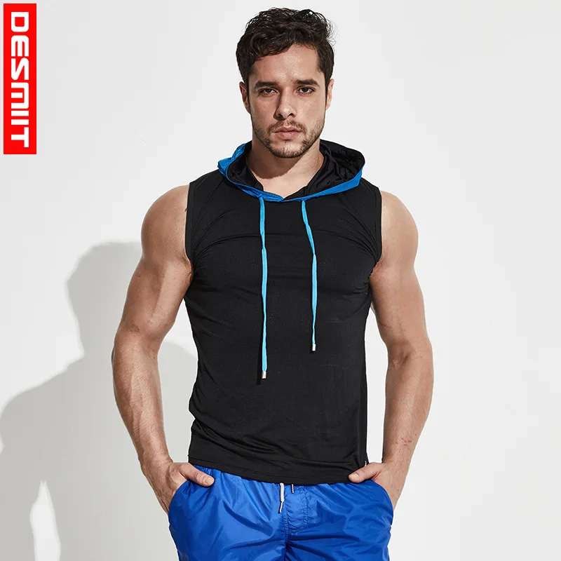 

New Brand mens Clothing Gyms sleeveless hoodie Workout T Shirt male Fitness Slim Tights sport Combat Shirts Quick Dry Breathable