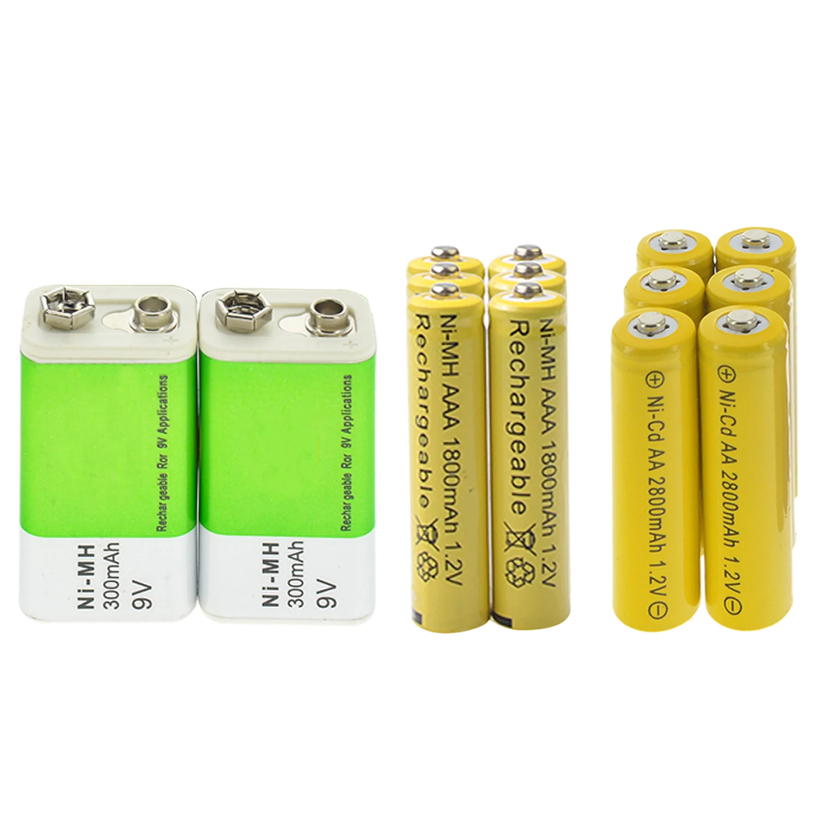 9v 300mAh+ AA Ni-Cd 2800mAh+ AAA Ni-MH 1800mAh 1,2 V аккумуляторная батарея желтого цвета - Цвет: 2x9v 6xAA 6xAAA