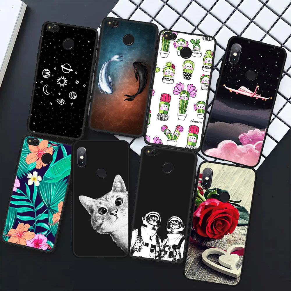 

GerTong TPU Pattern Phone Case For Xiaomi Redmi 5 Plus Note 5 Pro 5A Prime 4X 4A Note 4 Mi A1 Mi5X Black Matte Flower Cases