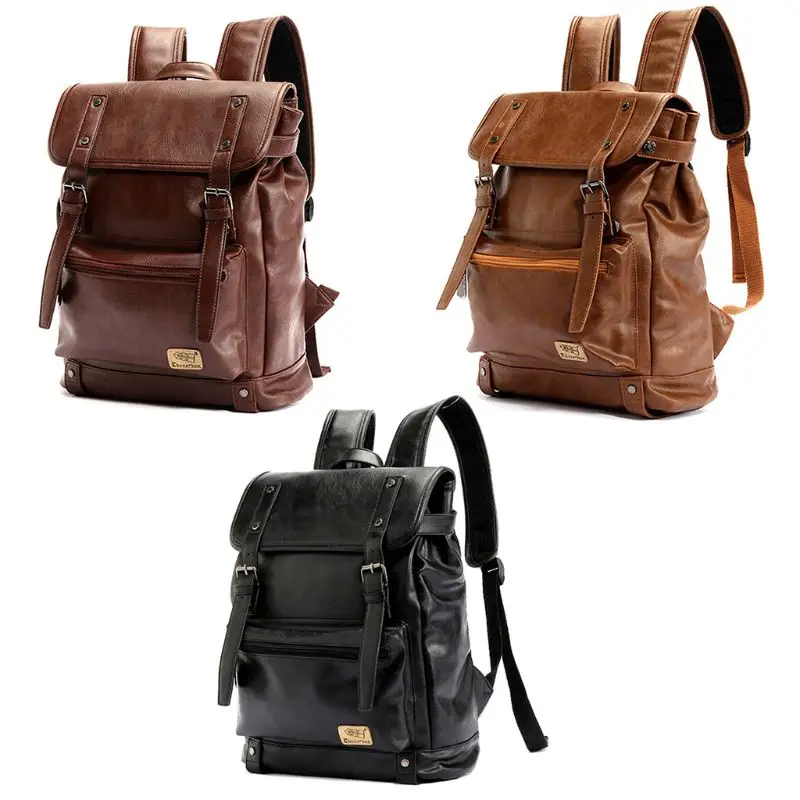 

2019 Brand Men Retro PU Leather Backpacks Outdoor Travel Rucksack School Shoulder Bag Laptop Bookbag for Male Casual packs