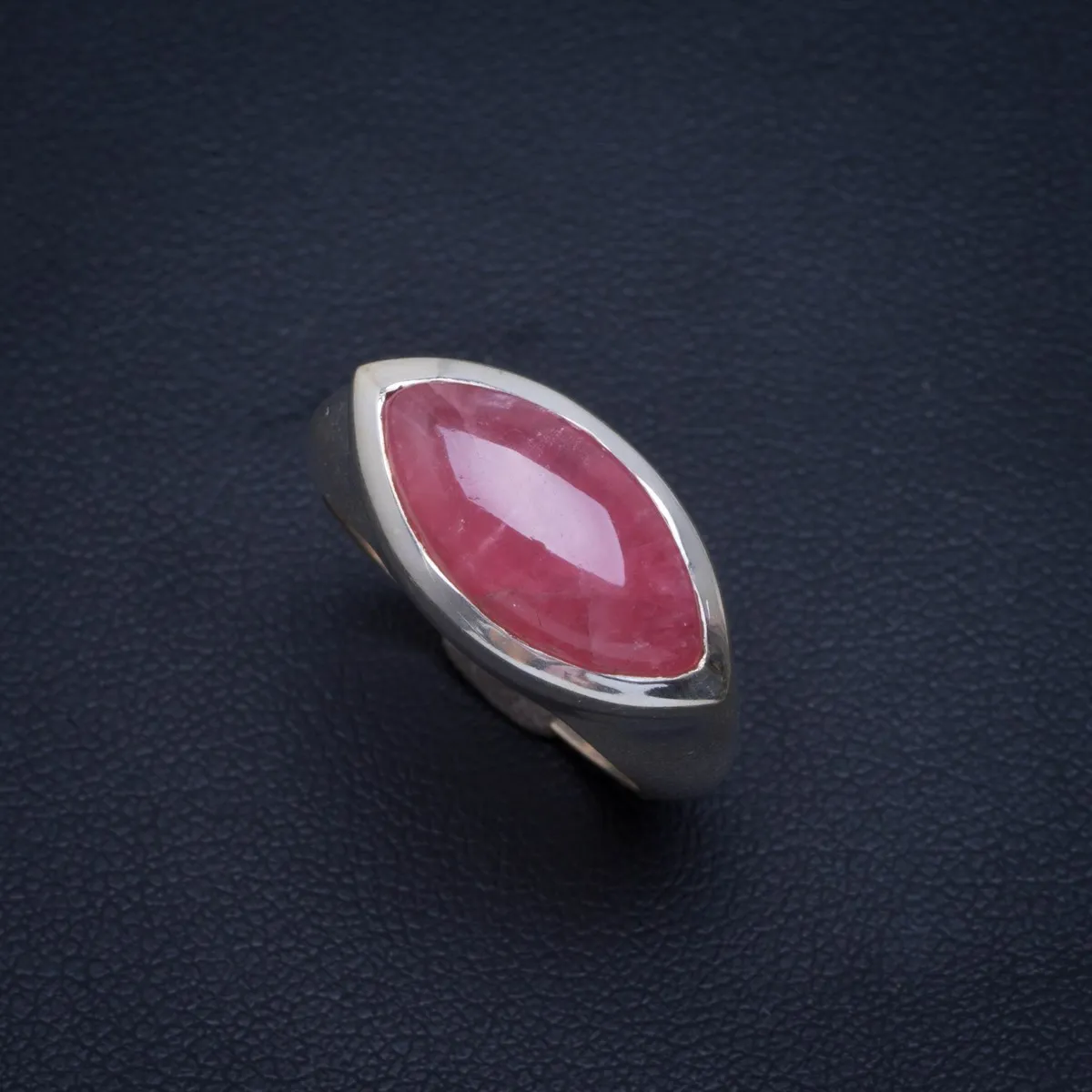 

Natural Rose Quartz Handmade Unique 925 Sterling Silver Ring 6.75 B1013