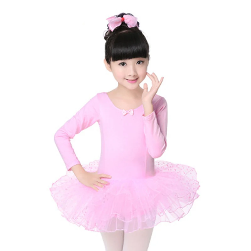 

Girls Mesh Ballet Gymnastic Dress Kids Short Long Sleeve Princess Gymnastics Dancewear Children Professional Tutu Tulle Dresses