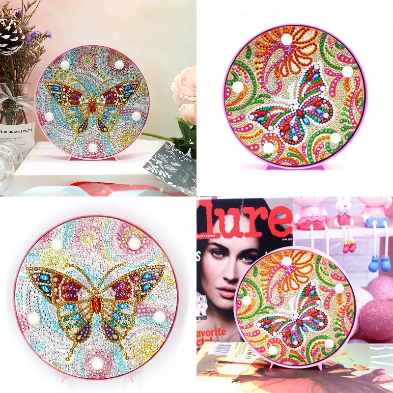 

5D DIY Diamond Pianitng With Frame DIY Art Crafts For Kids Led Light Cross Stitch Butterfly Cartoon Design Christmas Gift