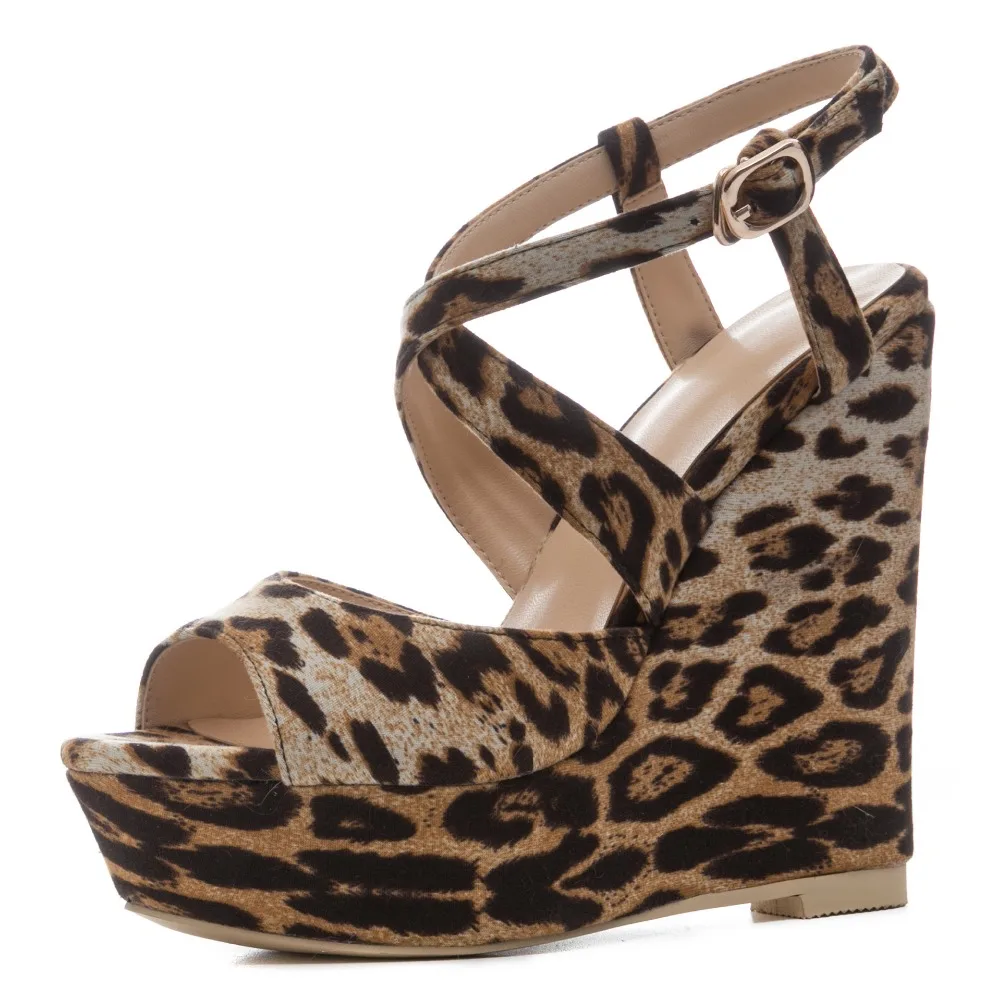 

Leopard print sandals women gladiator shoes 2018 newest sexy animal prints platform wedges sandals 12.5 cm high heels shoes