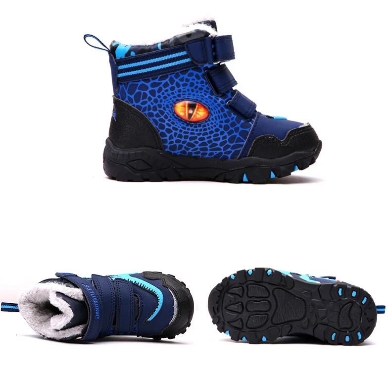 Dinoskulls Boys High Boots Children Warm Fleece Boots Kids Boys Winter Warm Shoes Light Up Led Shoes Boys T-REX Boots 27-34