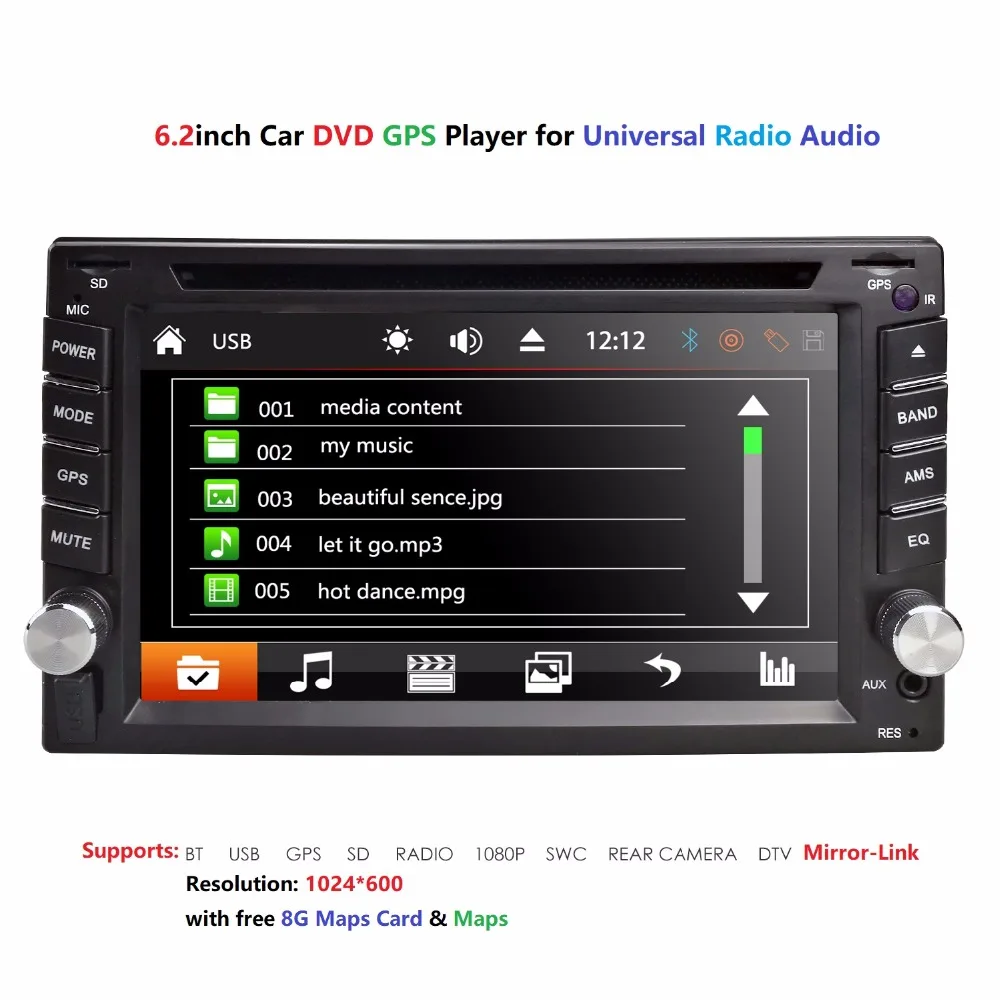 

6.2 inch 2 din wince 6.0 GPS navigation In Dash Universal Car DVD Player Radio Stereo bluetooth cam in steering wheel control SD