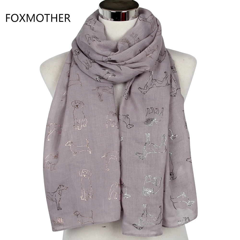 

Free Shipping 2017 Spring Grey Navy Shiny Bronzing Silver Dog Long Scarves For Women Ladies