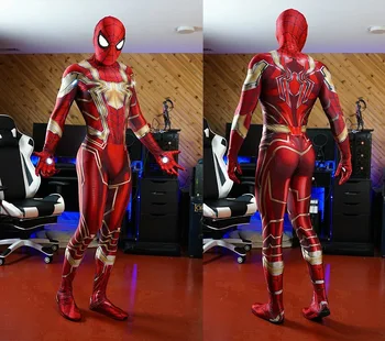 

Newest Iron Spider Red Gold Spiderman Costume MCU Spider-man 3D Shade Full Body Spandex Zentai Suit Superhero Costume