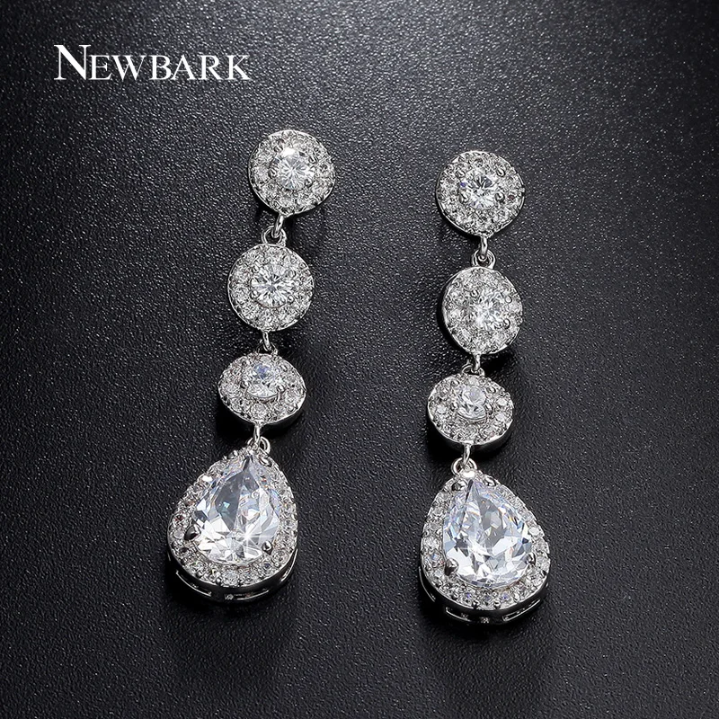 

NEWBARK Bridal Wedding AAA Cubic Zirconia Bride Earrings Big Large Copper Drop Earring Trendy Luxury Engagement Dangling Earring