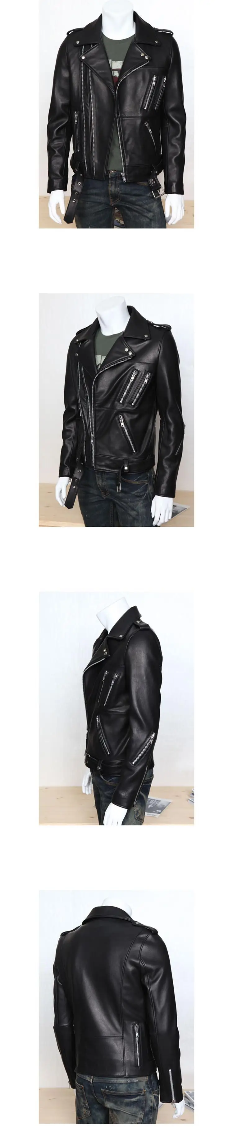 Кожаная мужская куртка, Осень-зима, новая продукция, мужская куртка, Мужская кожаная куртка с отворотом на молнии