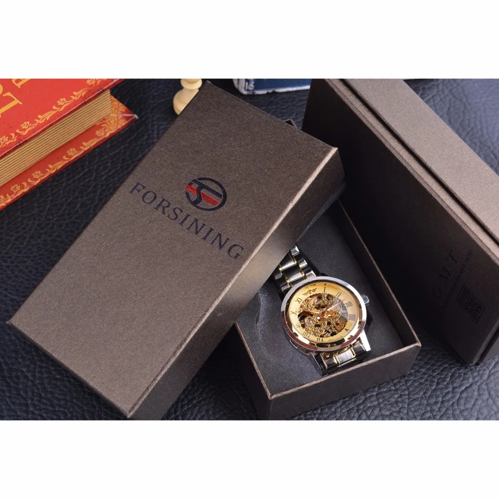Winner Classic Design Transparent Case Golden Movement Inside Skeleton Wrist Watch Men Watches Top Brand Luxury Mechanical Watch