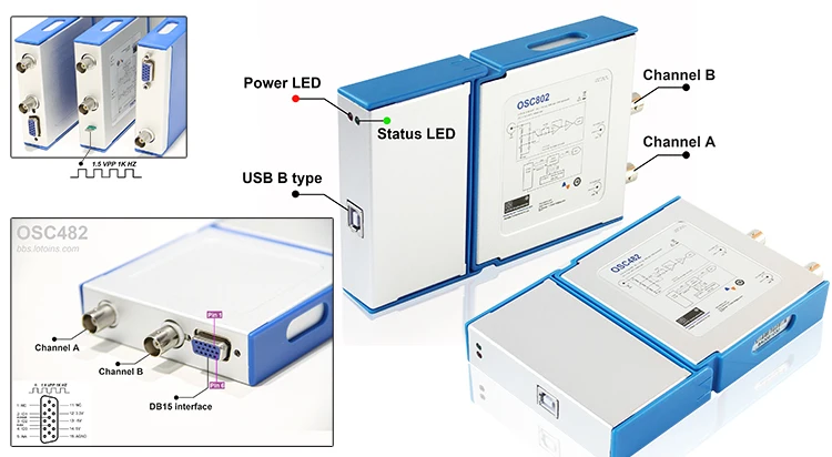  3 in 1 USB PC Virtual Digital Oscilloscope 2CH 20M Bandwidth 50MSa/s + 13MHz Signal Generator + 4CH