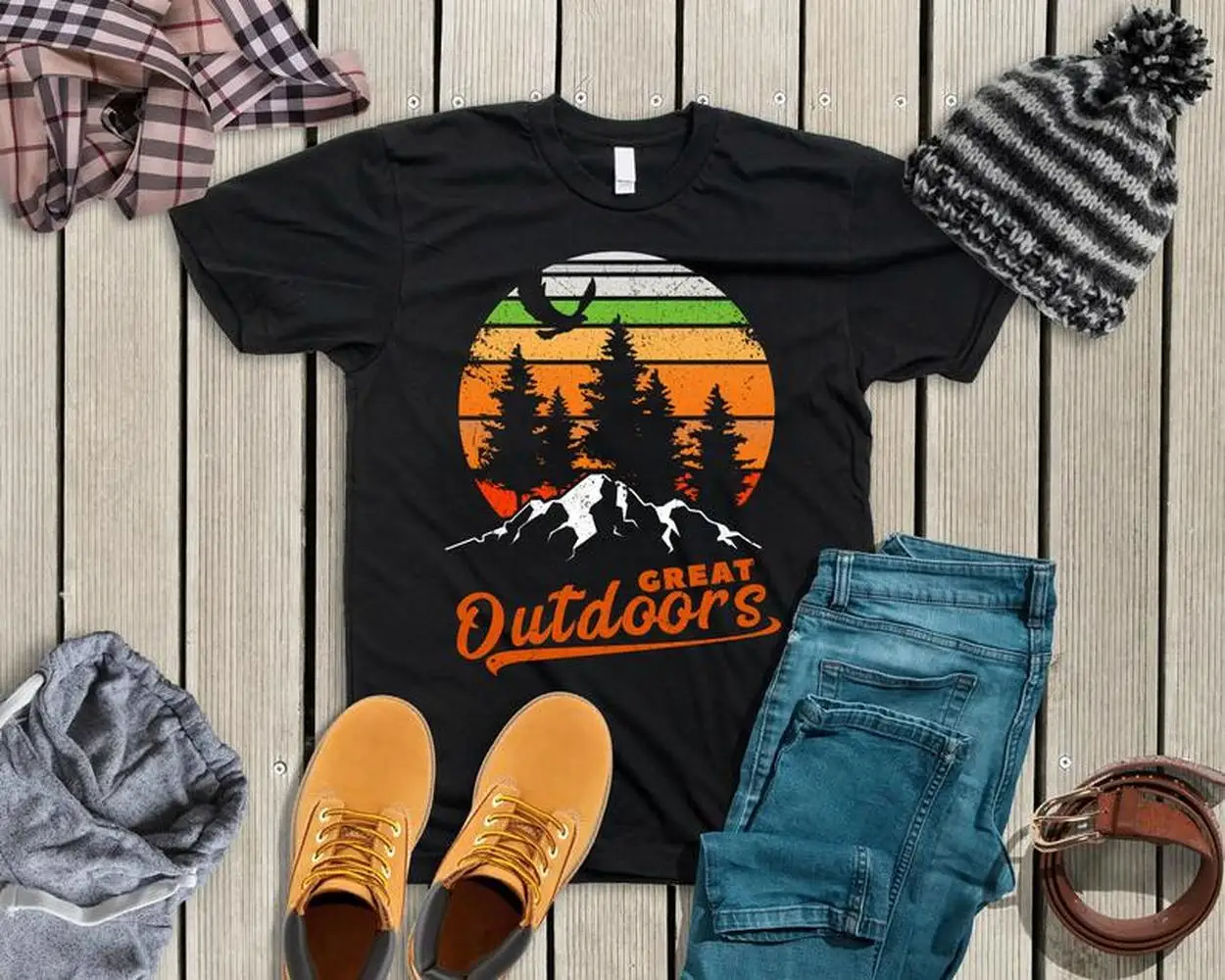 Outdoor Mountains Graphic Shirt Hiking Unisex Outdoor Nature shirt Tree Camping Vintage Summer Short Sleeve Top Tees