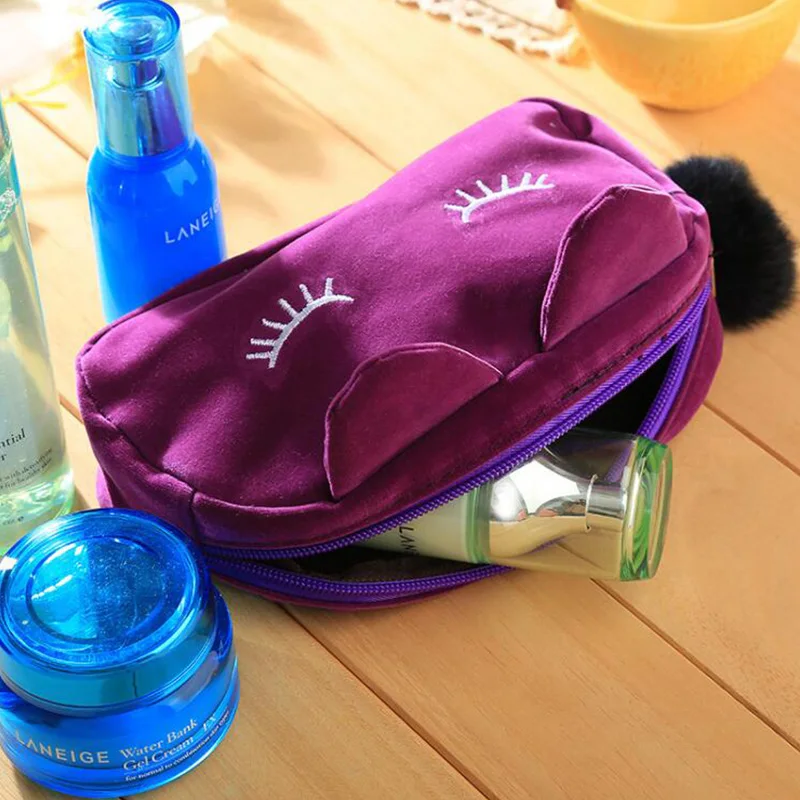 جديد أزياء المحمولة الكرتون القط عملة حقيبة للتخزين السفر ماكياج الفانيلا الحقيبة التجميل حقيبة حالات للنساء الفتيات