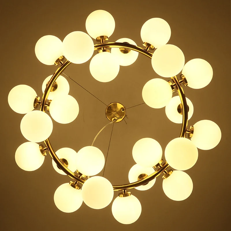 Европейский кольцевой гостиной современный черный Золотой светодиодный подвесной светильник для гостиной фойе круглый стеклянный шар кольцо подвесной светильник