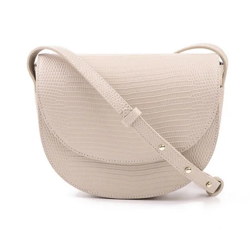 

2019 New Lizard Stria Women Genuine Leather Half Moon Bags Cross Body Shoulder Cowhide Bags Female Rivet Messenger Bags D571
