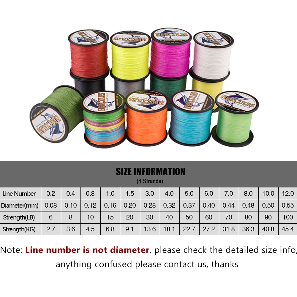 Hercules 100m 4 Strands Braided Fishing Line Super Strong Multifilament Fishing line 4X Trout 6LB-100LB Lure Wire 0.08mm-0.55mm 2