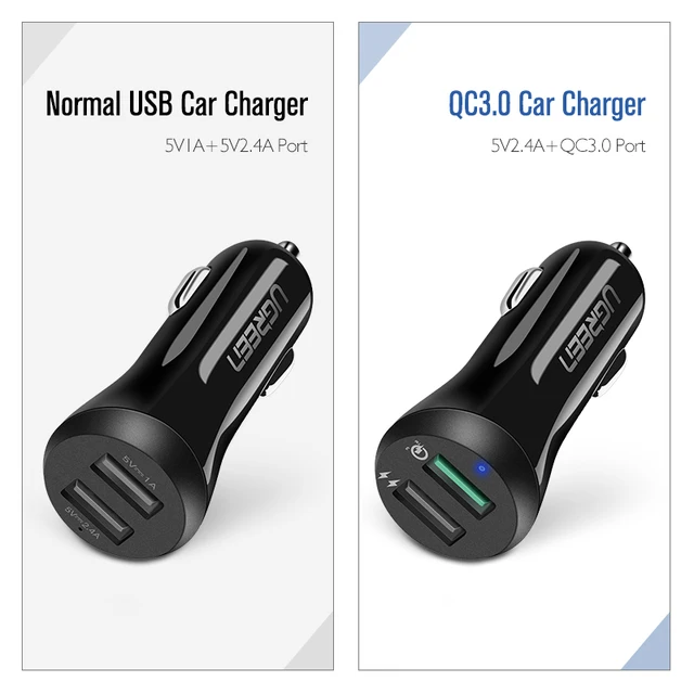Ugreen Car USB Charger Quick Charge 3.0 Mobile Phone Charger Dual USB Fast QC 3.0 Car Charger for Samsung Xiaomi Tablet Charger