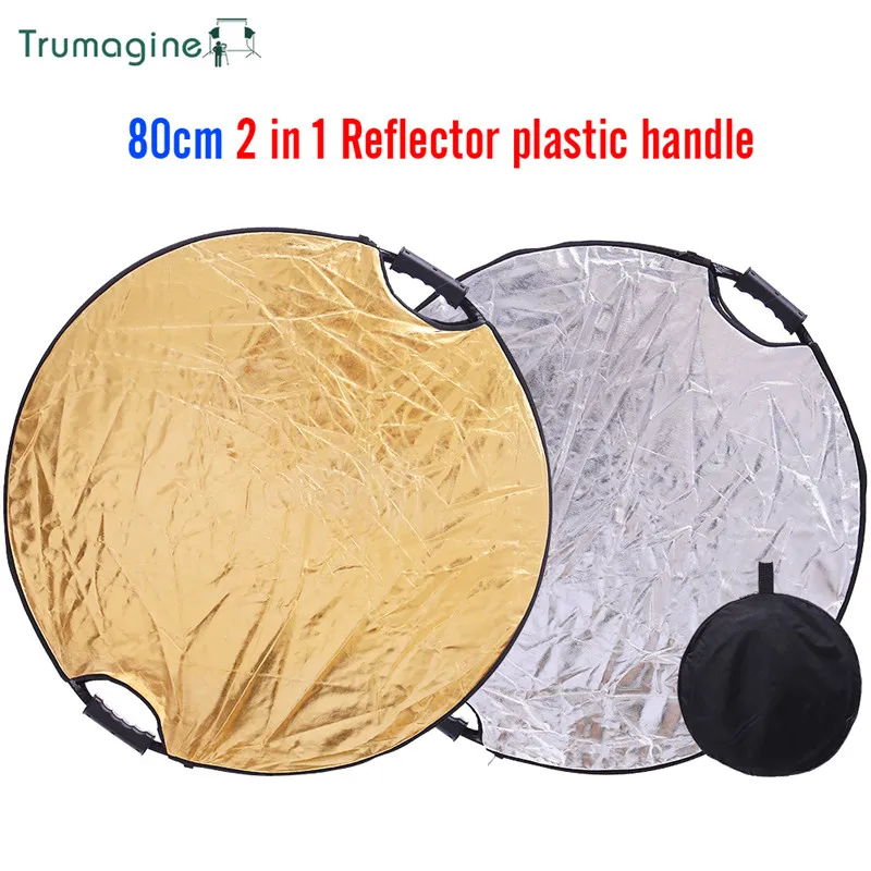 

80CM 32'' 2 in 1 Portable Collapsible Silver Gold Round Light Reflector For Photo Studio Photographic With Handle Bar With Bag
