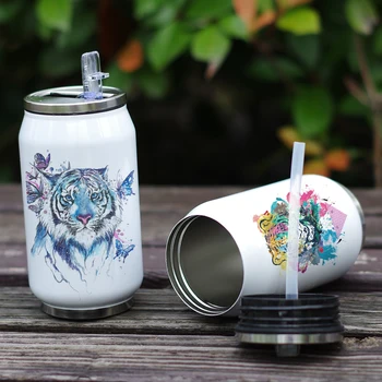 

MAYREY Stainless Steel Vacuum Insulated Bottle Leak-proof Double Walled Cola Shaped Water Can with Watercolor Tigers Printing