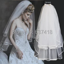 Короткая двухслойная свадебная вуаль с гребнем, фата невесты,, высокое качество, лента по краю