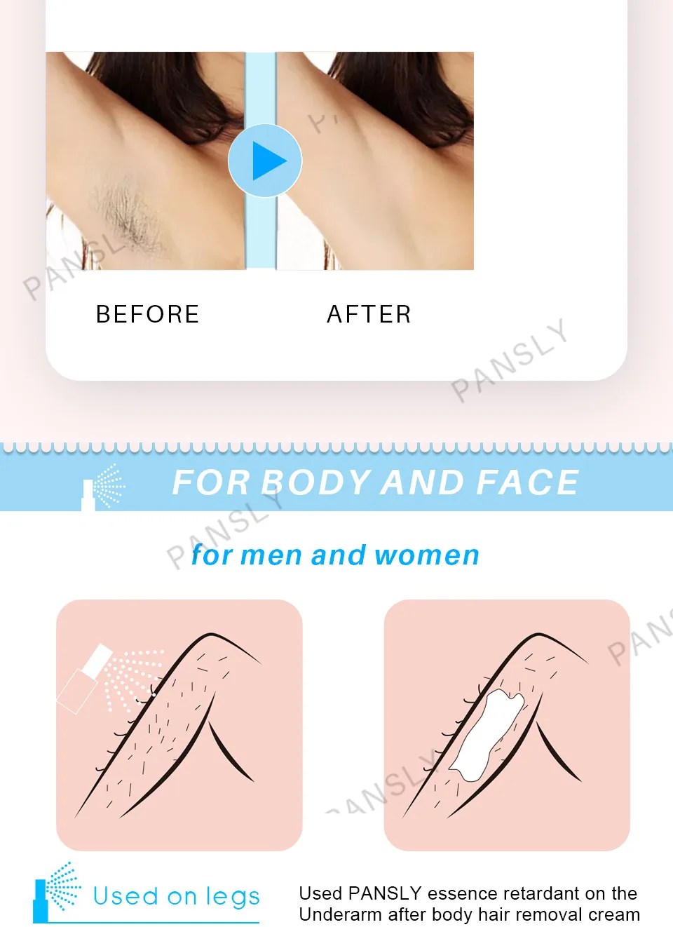Pansly удаление роста волос ингибитор сыворотка масло спрей бикини интимное лицо ноги тела подмышек средство для безболезненного удаления волос для мужчин и женщин