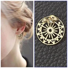 

Korean Style Fashion Glitter Star Wheel Earrings for Women Girls Jewelry Front Back Button Alloy Ear Nail Party Charm Earrings