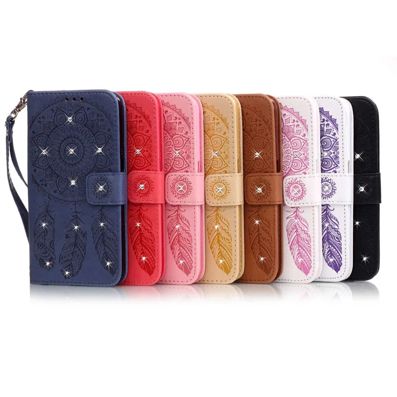 

Leather Flip Wallet Diamond Dream Catcher Soft Phone Silicone Cover Shell Coque Funda for iPhone 5 5S SE 6 6G 6S 7 8 Plus X Case
