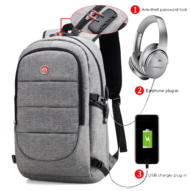 External USB Charge Backpack Men Anti Theft Lock Laptop