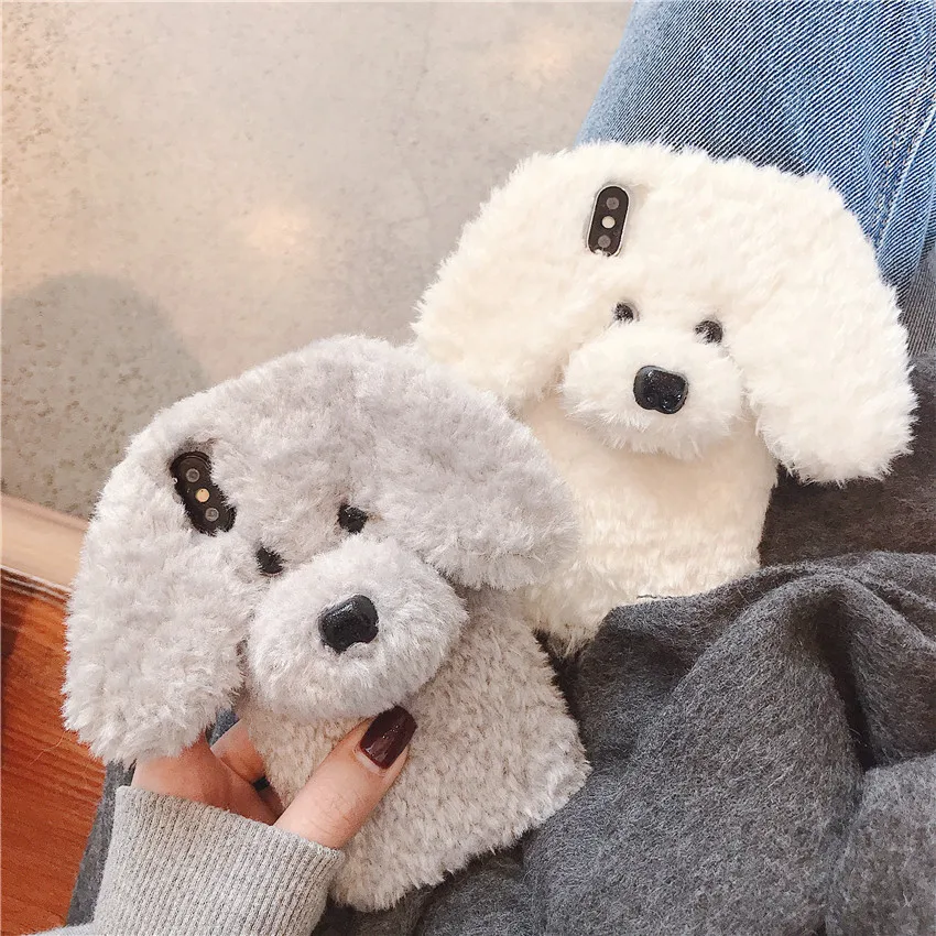 

Teddy Puppy doggie Plush Phone Case for Iphone X XS XR 11 Pro MAX Winter Soft Warm case for iphone8plus 7plus 6S plus Cute Doll