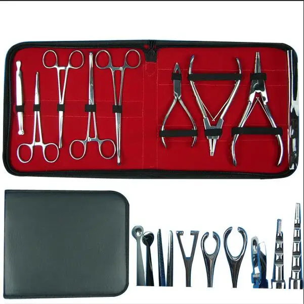 Piercing Tool Set Surgical Steel Belly Tool Ear Tongue Septum Piercing Tools Lip Tweezer Clamp
