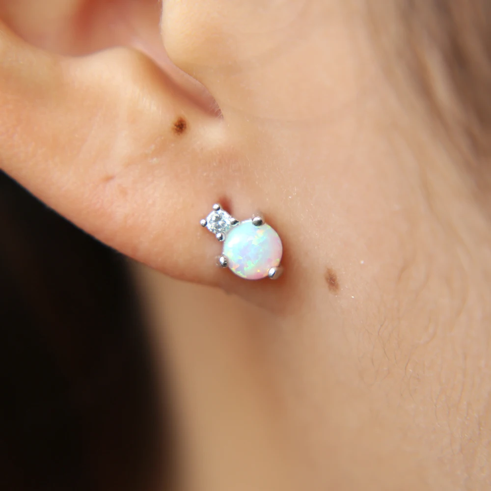 100% 925 sterling silver two stone clear cz white fire opal delicate jewelry high quality drop shipping silver opal earring (3)