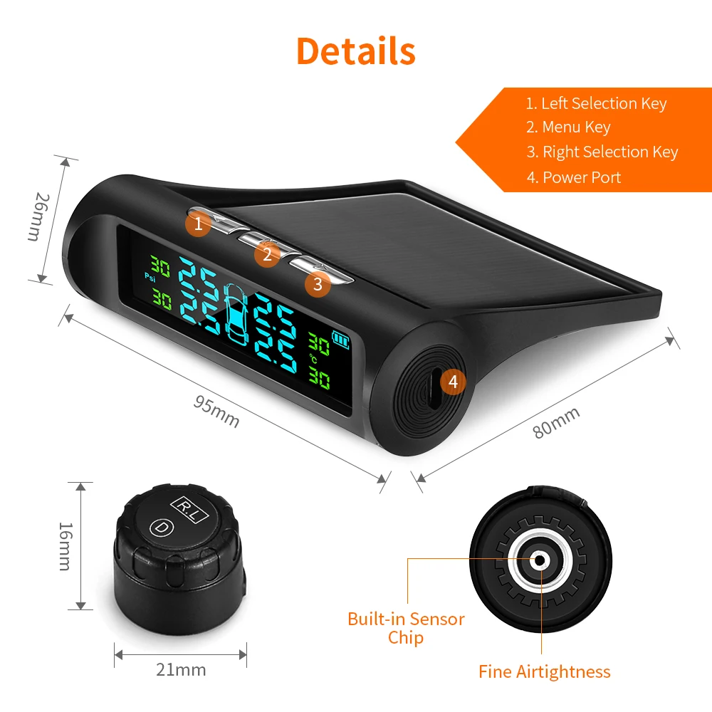 Солнечная мощность USB TPMS автомобильная система контроля давления в шинах ЖК-дисплей 4 внешних внутренних датчика SUV Предупреждение о температуре