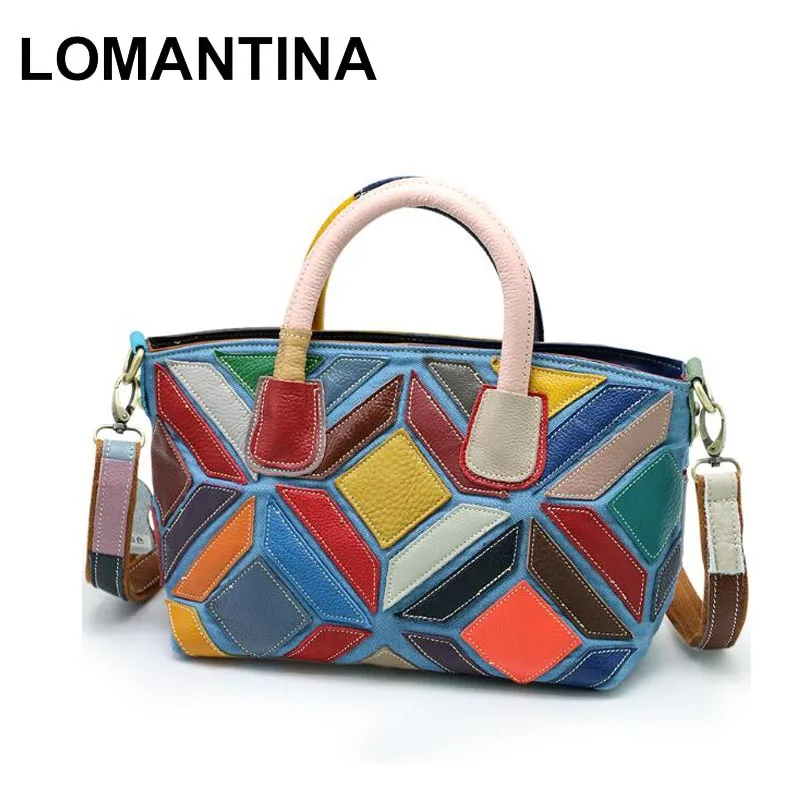 

LOMANTINA Causal Tote Bag Real Genuine Leather Bags Ladies Designer Handbag