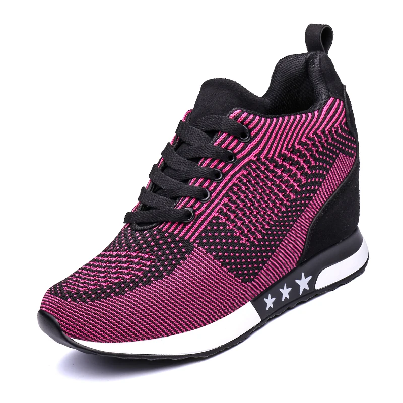 Fashion Sneakers Women Hide Heel Wedges Casual Shoes Woman Flying Knitting Breathable High Top Sneaker Shoes Women XZ115 (16)