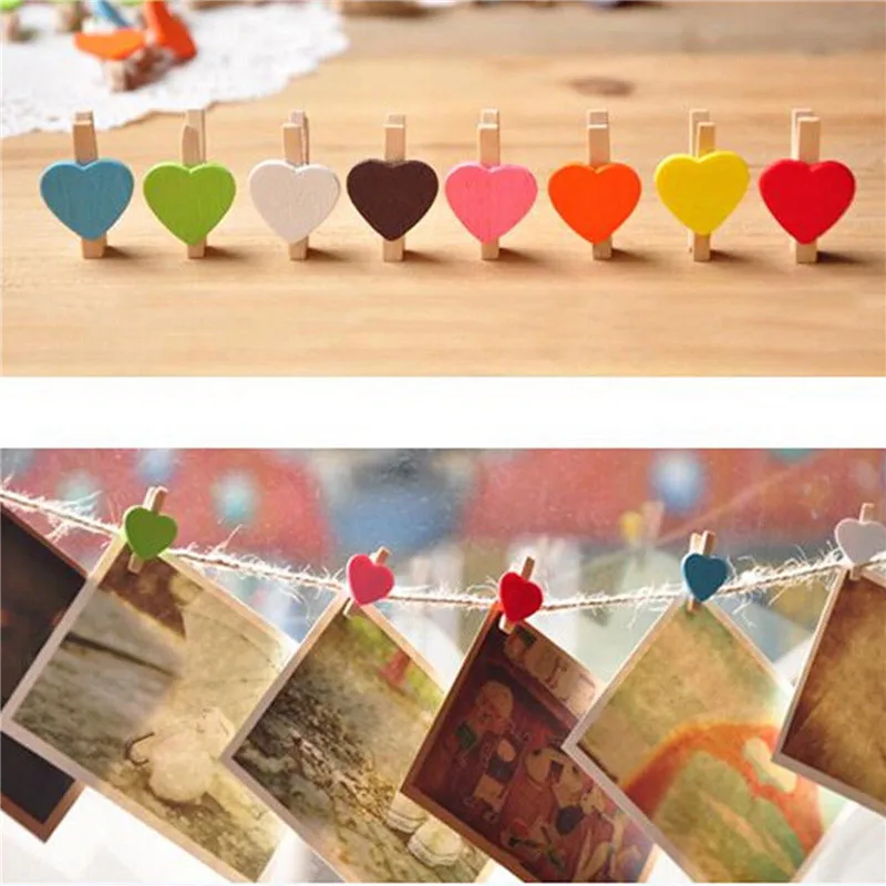 

20PCS Office Supplies Clothespin Mini Romantic Loving Heart Shape Wood Clips