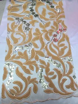 

New style French net lace fabric with glued yaking-51102 beaded glitter African tulle mesh lace fabric