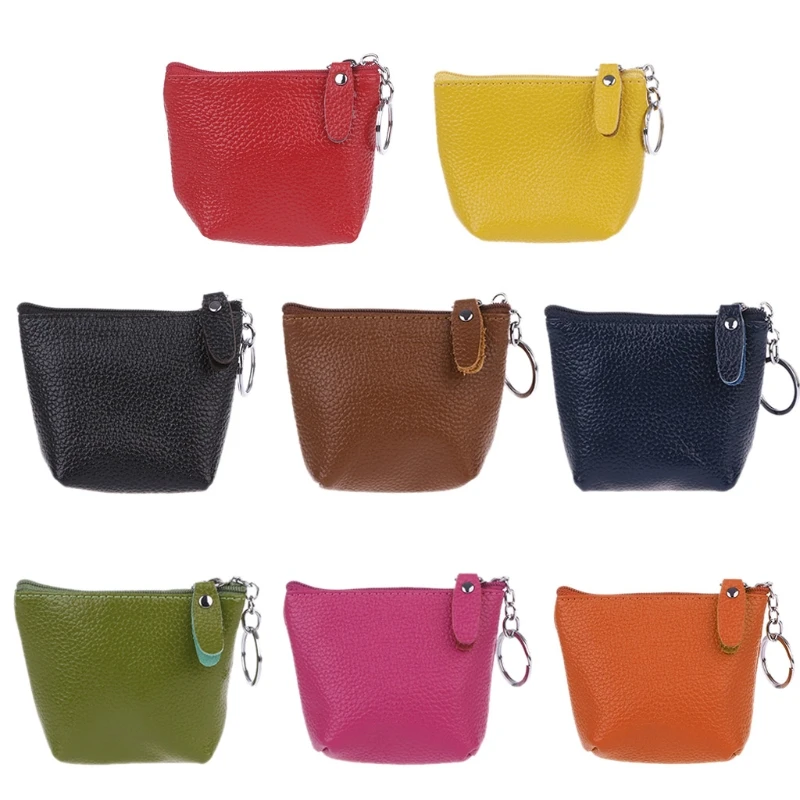 

Colorful Men Cow Leather Coin Purse Card Holder Wallet Keyring Zipper Small Change Bag Women