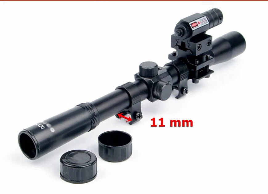 4x20 Optics Rifle Scope Sight+Barrel Mounts+Red Laser Sight For Airsoft Hunting 