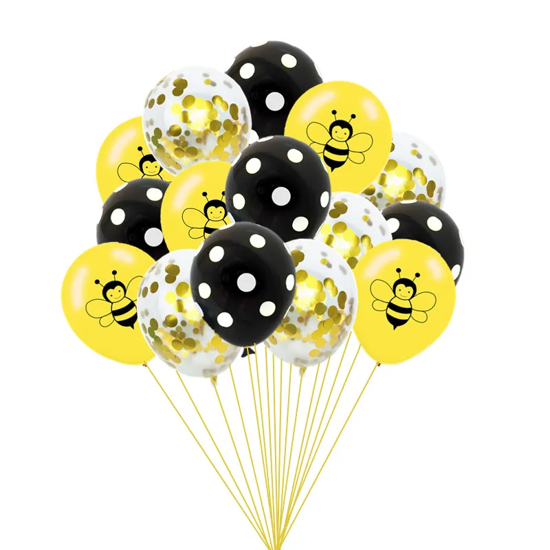 12Inch Yellow Bee Latex Balloons Kids Birthday Decoration Black Yellow Dots Balloon Animal Birthday Party Supplies