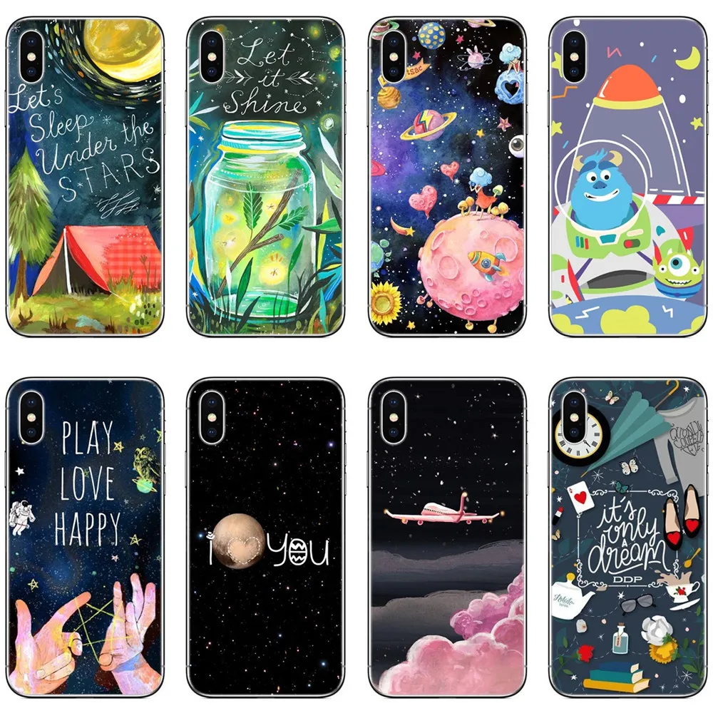 

Sleep Under The Stars Let it Shine play love happy Starry space Soft TPU Case For iPhone 5 5S SE 6S 6Plus 7 XR XS Max 8 8Plus X