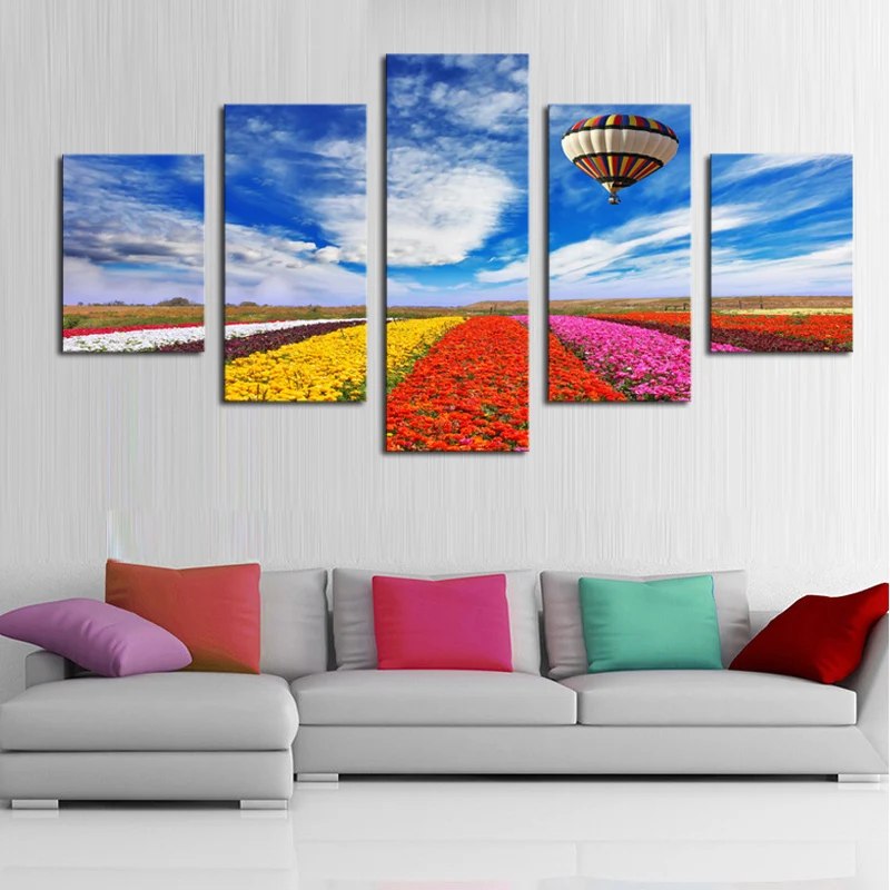 Unframed 5 Panels Modern Colorful Flowers HD Picture Canvas Print