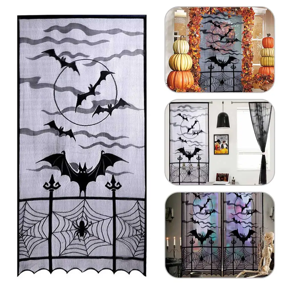 Halloween Haunted House Black Lace Spider Web Window Door Curtain Panel Decor 