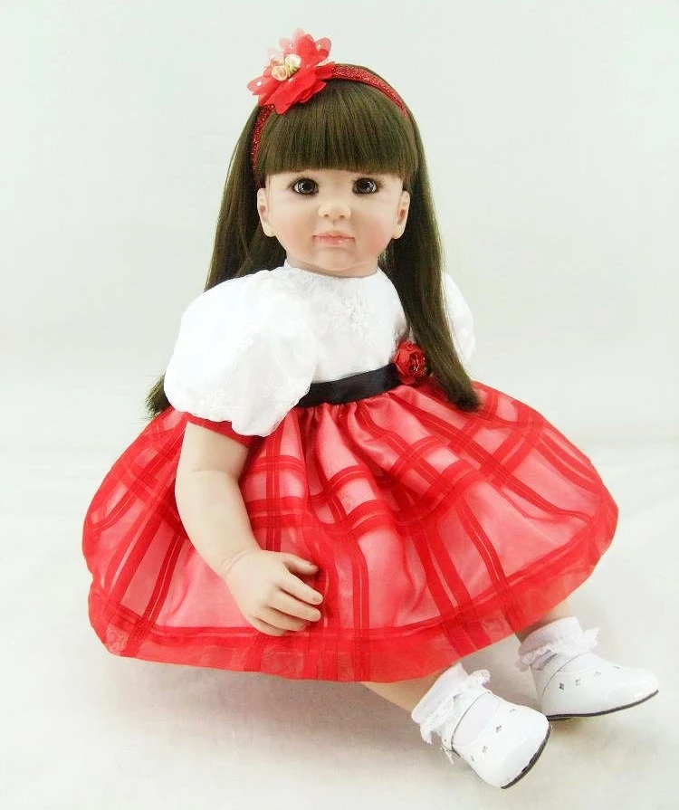 

22inch Hot Handmade Lifelike Reborn Toddler Baby Doll in Beautiful Red Princess Dress For Kids Birthday or Christmas Xmas Gifts