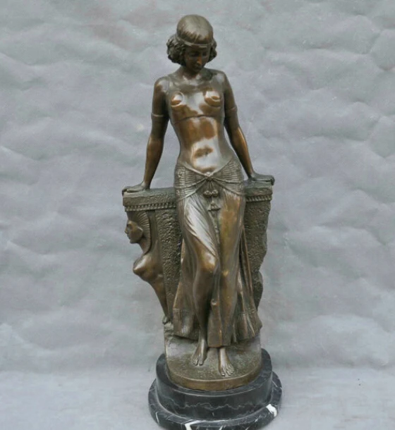 

free 22" Bronze Ancient Egyptian Pharaoh's Wife Cleopatra Sphinx Sculpture Statue fast